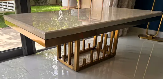 Marble-top centre Table with Gold Metal Base  (Used)