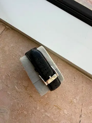 Emporio Armani Black leather watch strap with silver buckle