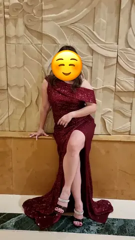 Burgundy Sequin One-Shoulder Evening Gown with Thigh Slit