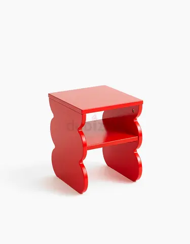 Red Curved Side Table / Nightstand with Shelf / Suitable for Children