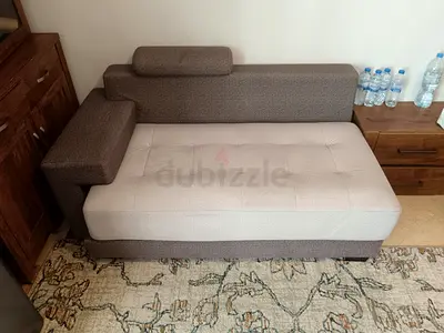 Compact two-tone chaise lounge sofa - good condition