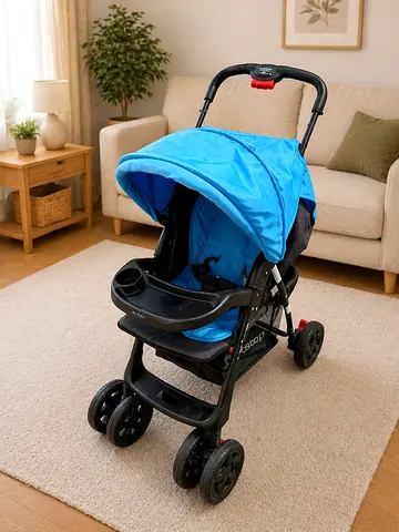 Lightweight Blue Baby Stroller with Sun Canopy and Tray