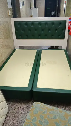 Used Double Bed Frame with Padded Headboard (Green  White)