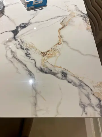 Modern Marble-Top Dining Table with 4 Upholstered Chairs (Used)