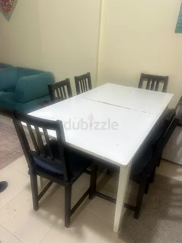 Wooden 4-Seater Dining Table with Chairs - White Top, Dark Frame