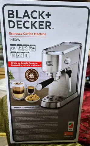 Black+Decker 1450W Espresso Coffee Machine (Stainless Steel) - Good Condition