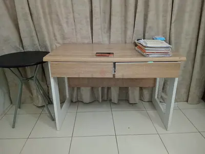 Compact wooden study desk with storage with chair- light oak finish