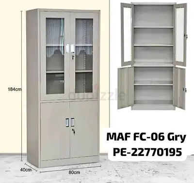 Metal Storage File  Cabinet with Glass Upper Doors and Lockable Lower Compartment (184cm)
