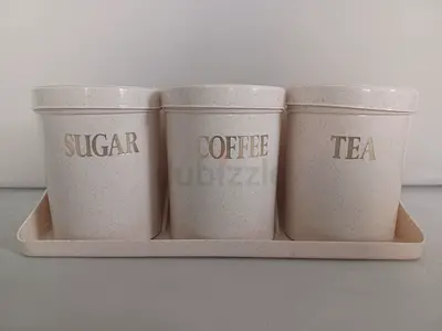 Set of 3 Kitchen Canisters for Tea, Coffee  Sugar with Tray
