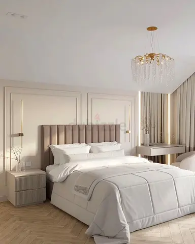 Modern luxury bed frame - neutral beige