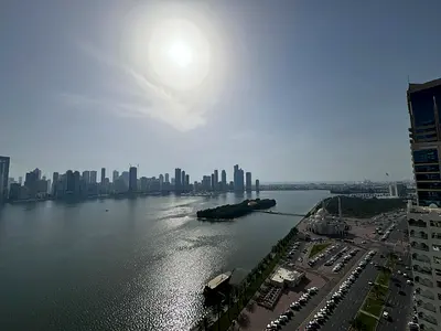 2BR & hall for annual rent in Sharjah | Direct sea view | Luxury apartment | Master rooms | Free parking