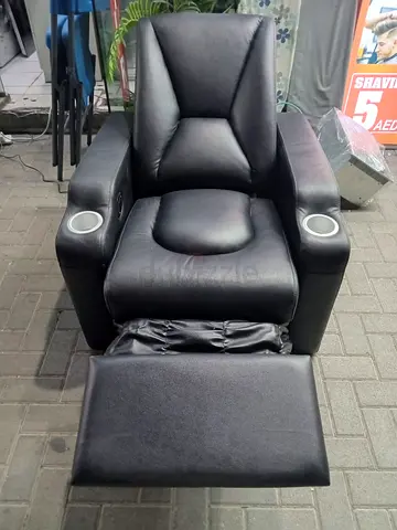 Black Leather Electric Recliner Armchair with Cup Holders and Footrest