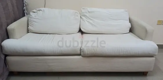 3-Seater Cream Fabric Sofa - Comfortable, Good Condition ikea