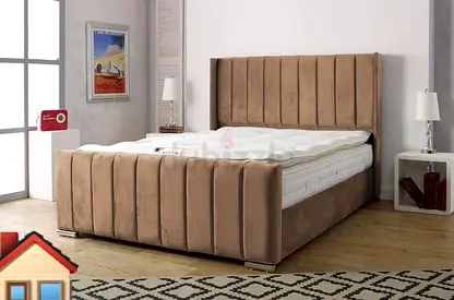 King-size upholstered bed with storage - beige velvet