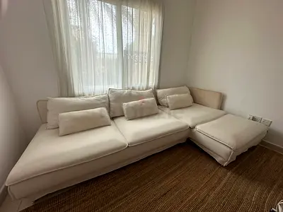 Cream L-shaped Sofa with Chaise - Good Condition