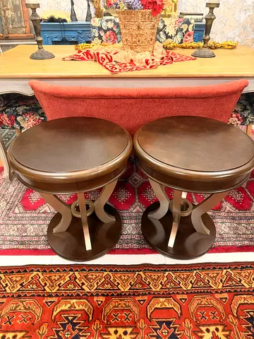 Pair of Round Wooden Accent Side Tables