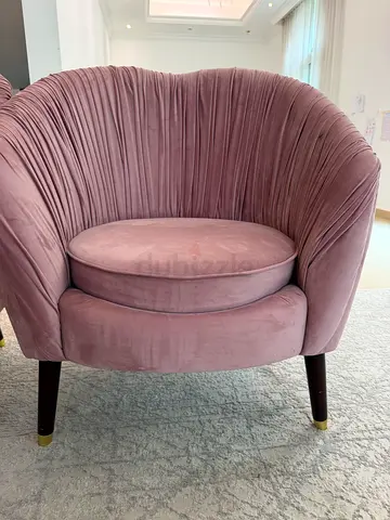 Plush Pink Velvet Accent Chair with Gold-Tip Legs x2