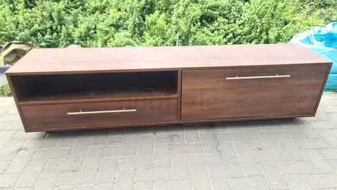 Wooden TV Unit / Media Console with Drawers - Dark Wood Finish