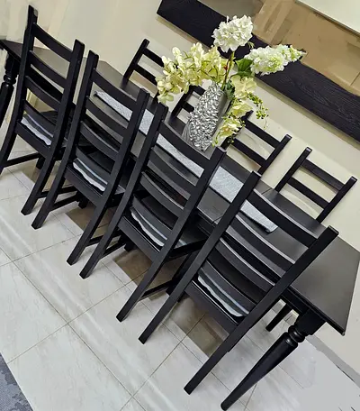 Wooden Extendable dining table with 8 chairs IKEA