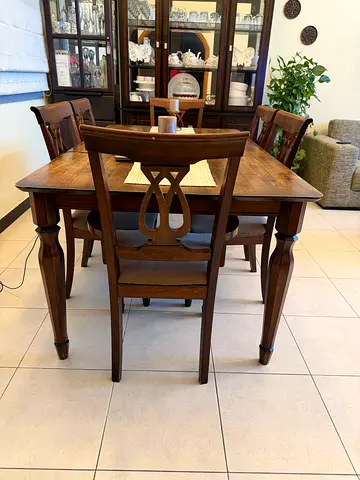 Solid Wood Dining Table with 6 Matching Chairs - Classic Design