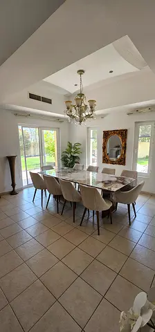 Marble Top Dining Table with  10 Upholstered Chairs