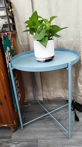 Light Blue Round Metal Side Table - Tray Top Accent Table