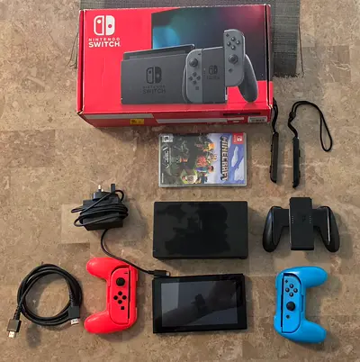 Nintindo Switch + Box + Full Accessories + Mine Craft Game + New Screen Protector
