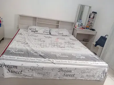 King Bed Frame with Headboard Storage and Matching Dresser - Light Wood 3 BEDROOM SETS