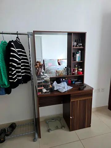 Wooden Dressing Table with Mirror and Storage - Good Condition