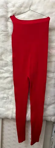 Red one-shoulder full-length jumpsuit (stretchy)
