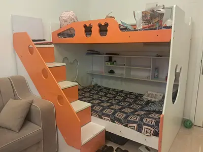 White  Orange Childrens Bunk Bed with Storage Stairs