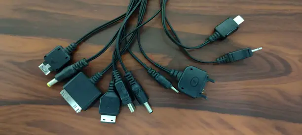 Bundle of various mobile charging cables and adapters
