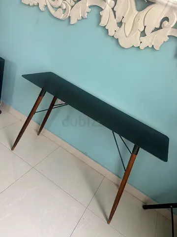 Slim Mid-Century Console Table with metal top and wooden legs
