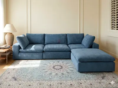 Dark gray pan home pianca feather 🪶 filled modular sofa with ottoman