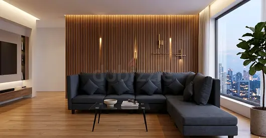 Modern L-shaped Grey Fabric Sofa — Good Condition