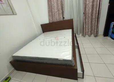 IKEA malam queen‑size bed (160 × 200 cm) with 2 storage drawers underneath and an IKEA mattress ✨