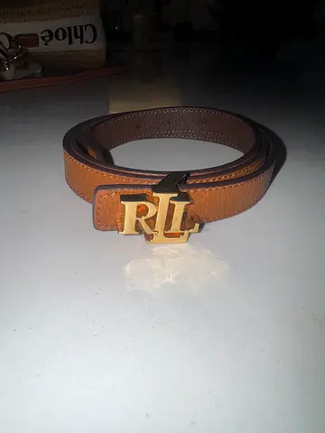 Ralph Lauren Genuine brown leather belt with gold RL buckle - gently used - size M