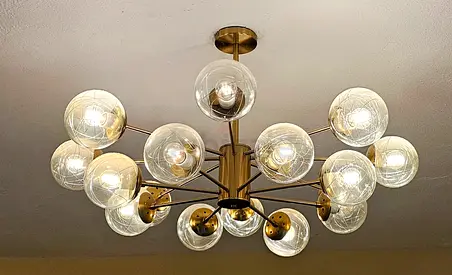 Modern Brass Sputnik Chandelier with 12 Glass Globe Shades