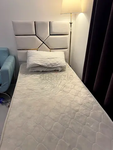 Single bed with padded headboard and mattress - good condition