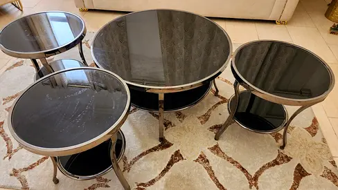 Set of 4 Round Glass Top Nesting Coffee  Side Tables - Chrome Frame