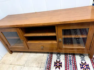 Solid Wood TV Console / Entertainment Unit with Glass Doors