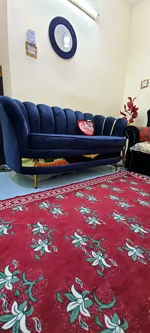 Blue Velvet 3-Seater Sofa with Gold Legs