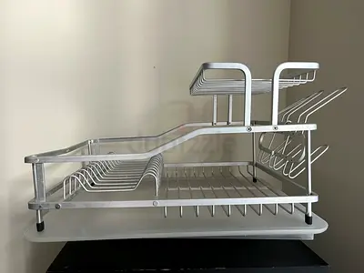 2-Tier Aluminum Dish Drying Rack with Drip Tray