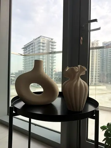 Set of 2 Decorative Ceramic Vases — Neutral Modern Accent Pieces