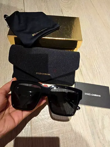 Dolce  Gabbana Black Rectangular Sunglasses with Gold DG Logo