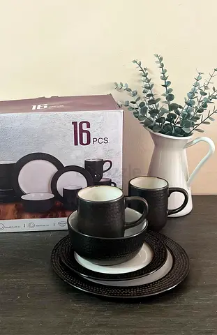 Stoneware Crockery Set - Cream and Chocolate