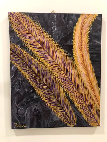 Original Feather-Themed Acrylic Painting on Canvas , pouring art background