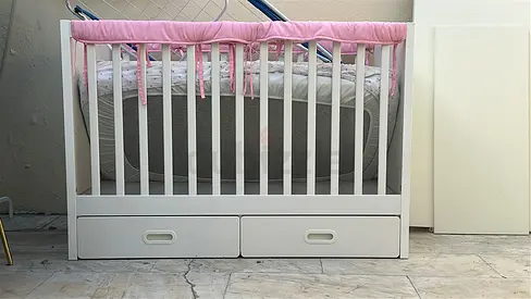 White Baby Crib with Under-Storage Drawers – Good Condition