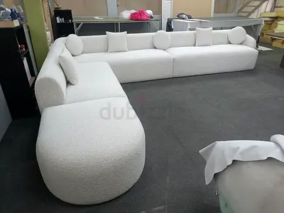 Large Modular Curved White Bouclé Sofa - Corner Section