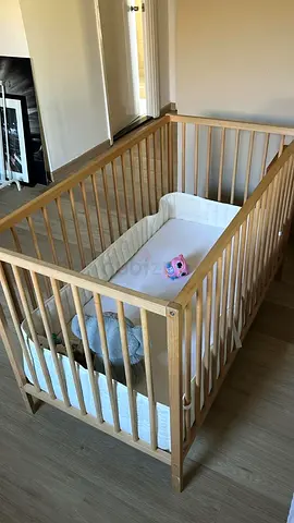 Ikea Sniglar Solid Wood Baby Cot - Natural Finish, Good Condition